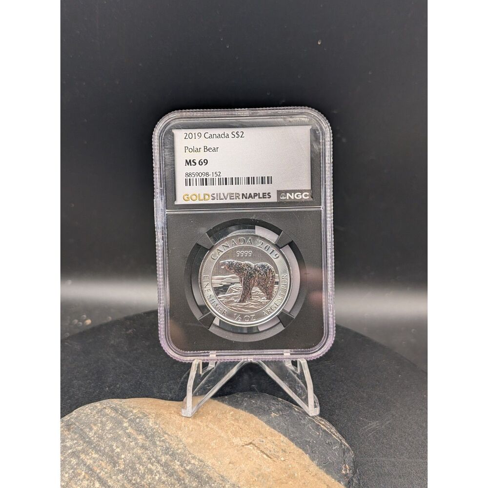 2019 Canada 1/2 oz Fine Silver Polar Bear $2 Coin NGC MS 69 Graded Slab